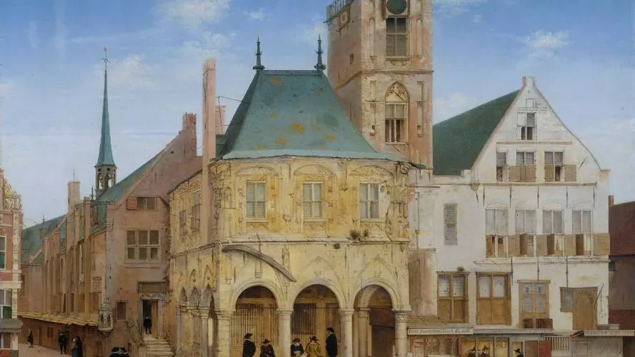 saenredam  het oude stadhuis te amsterdam wisselbank